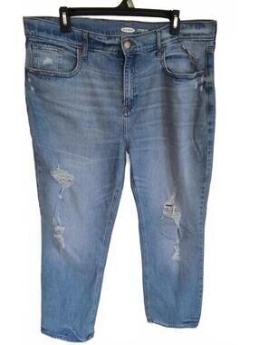 Old Navy The Power Jean Distressed Straight Leg Jeans Blue Size 16